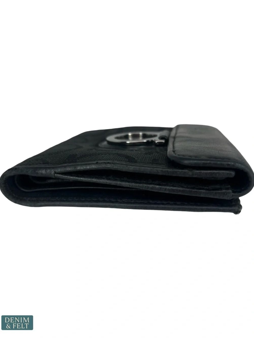 Salvatore Ferragamo Gancini Black Canvas Leather Wallet Compact Bifold‎ Designer